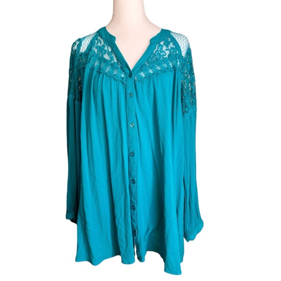 Roaman’s  Women's Plus Size Lace V-Neck Big Shirt Top Size 20W - Picture 3 of 17